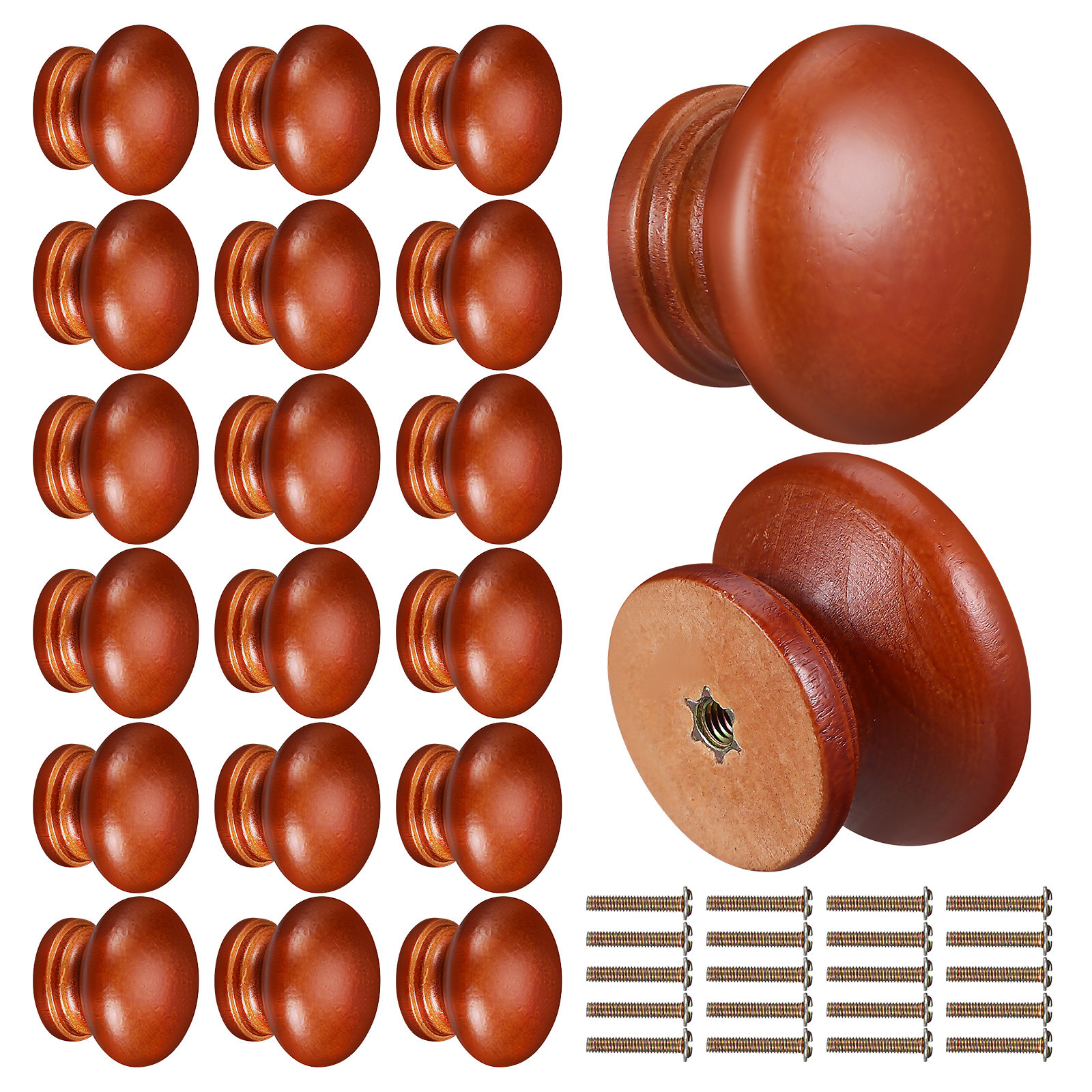 Furniture Hardware Wood - 20Pcs Solid Wood Knobs Polished Round