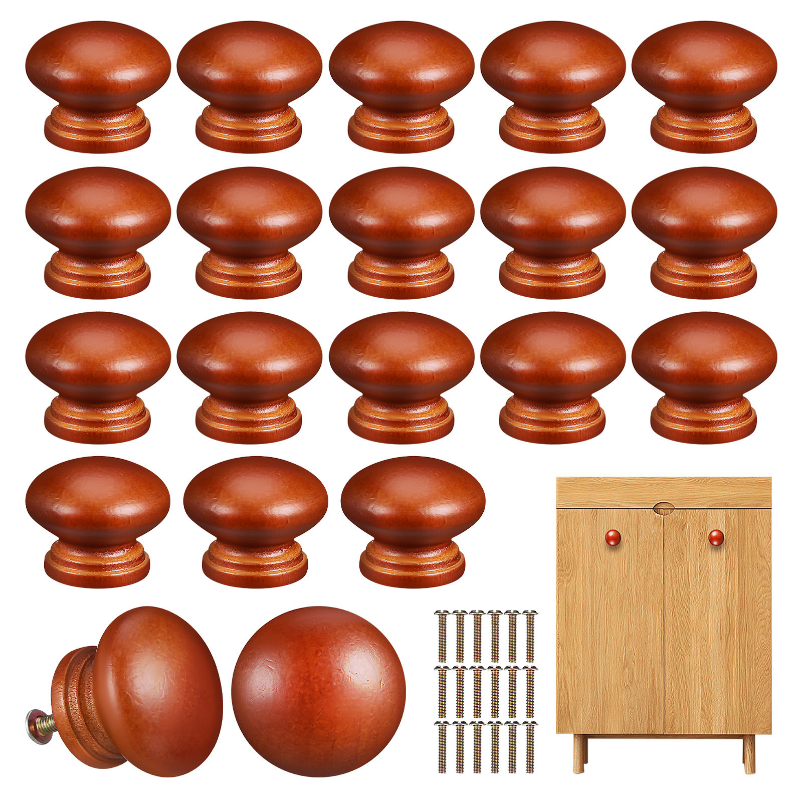 20Pcs Solid Wood Knobs Polishe - Furniture Hardware Wood avaliação e preço